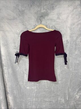 Lauren Ralph Lauren Burgundy Short-Sleeve Tie Cuff Top